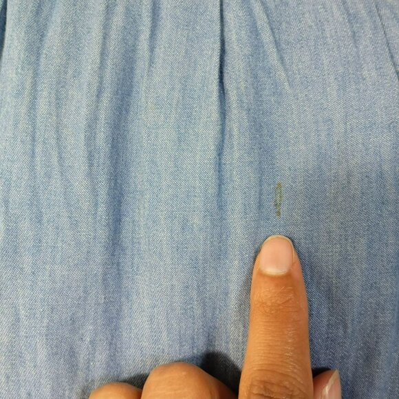 Anthropologie Lapis Maxi Dress Blue Chambray Embroidered Tiered Boho Western L - Picture 13 of 13